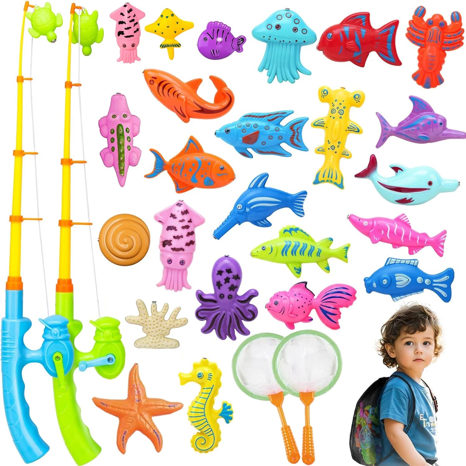 Ensemble de Pêche pour Enfants avec Canne Magnétique et Piscine Gonflable