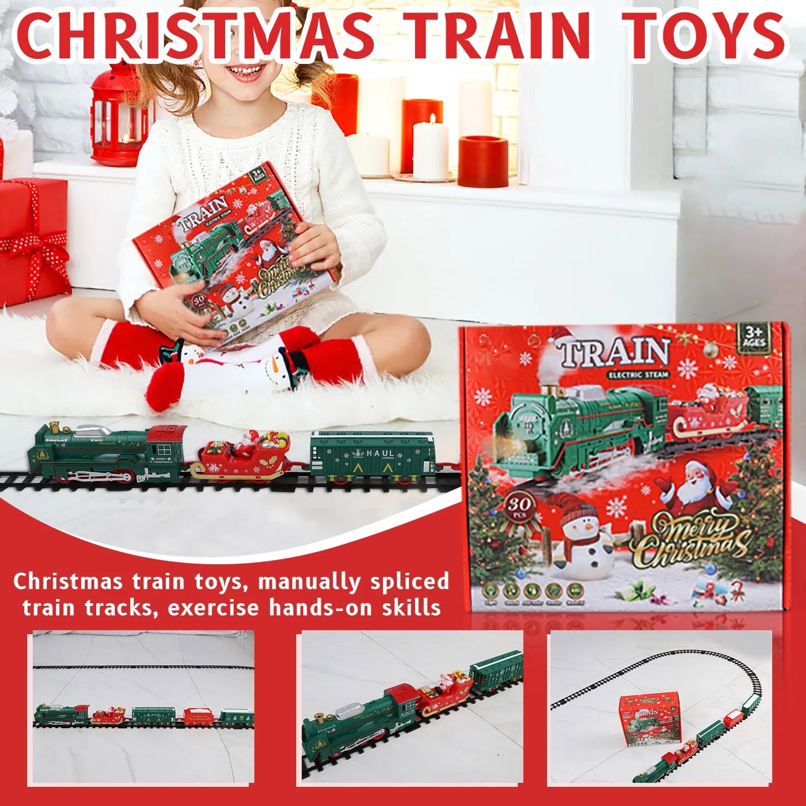 Train Électrique de Noël Réaliste - Set Complet Sécurisé - Décoration Sapin et Maison