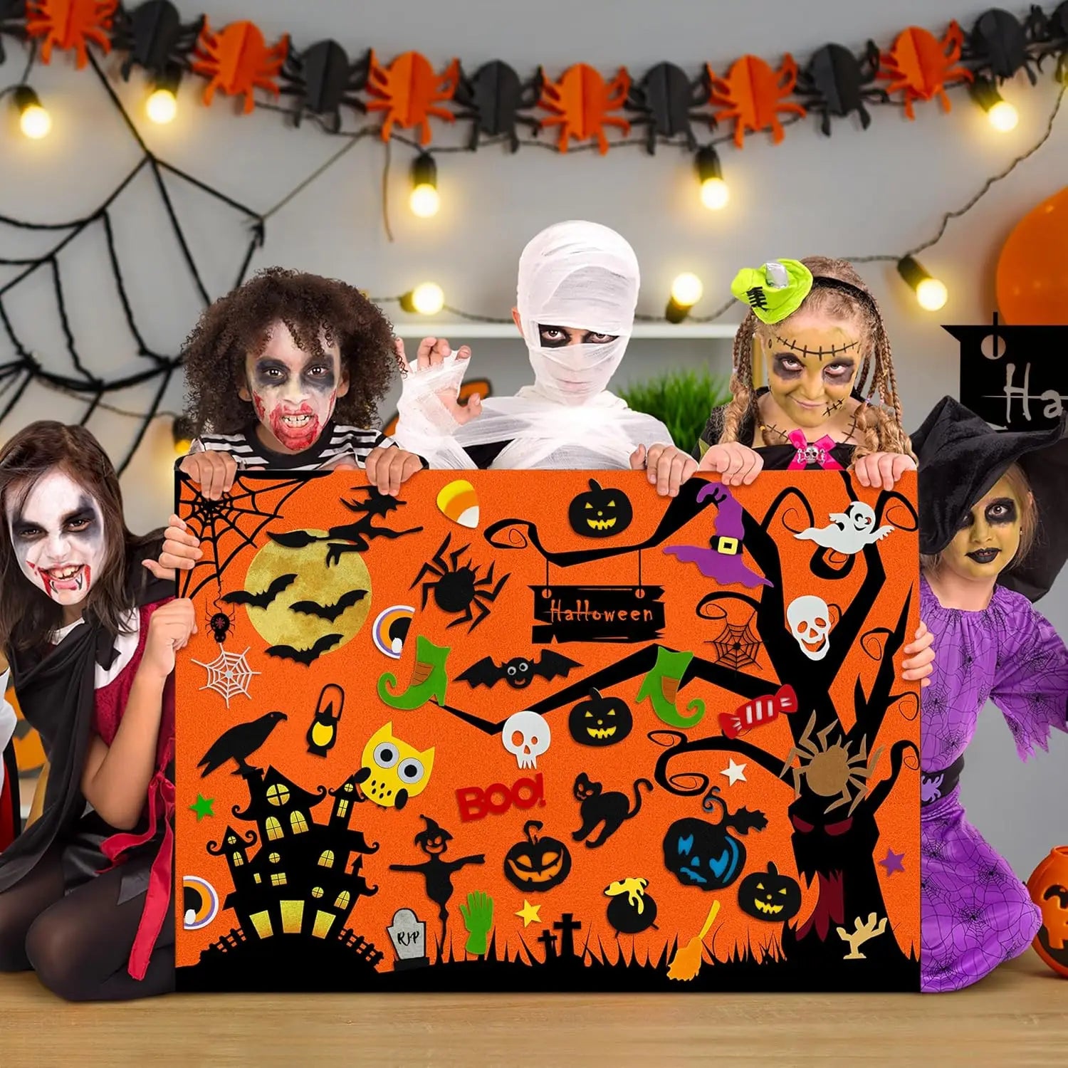 Tableau Feutrine Montessori Noël et Halloween - Jeu Interactif DIY Décoration Murale