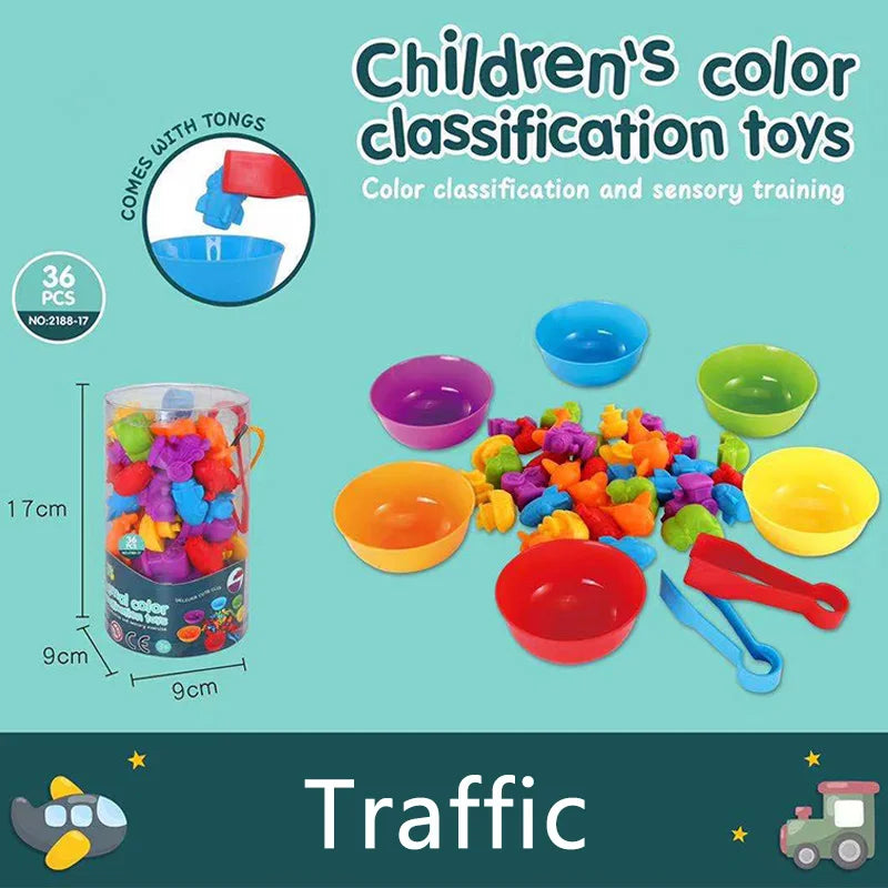 Jeu de Tri Arc-en-Ciel Montessori - Puzzle Sensoriel Animaux
