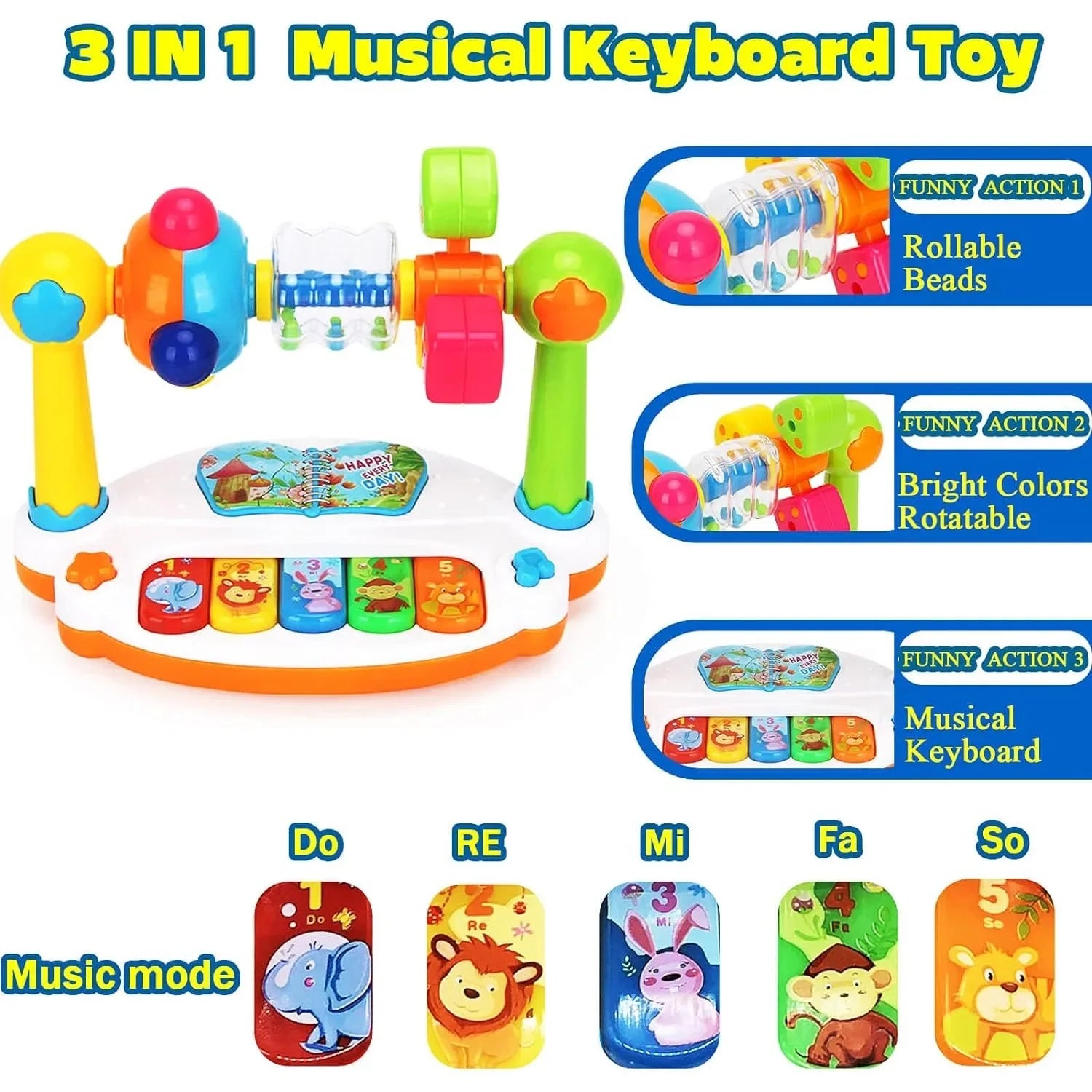 Piano Musical pour Bébé avec Lumière et Son - Jouet Éducatif Rotatif