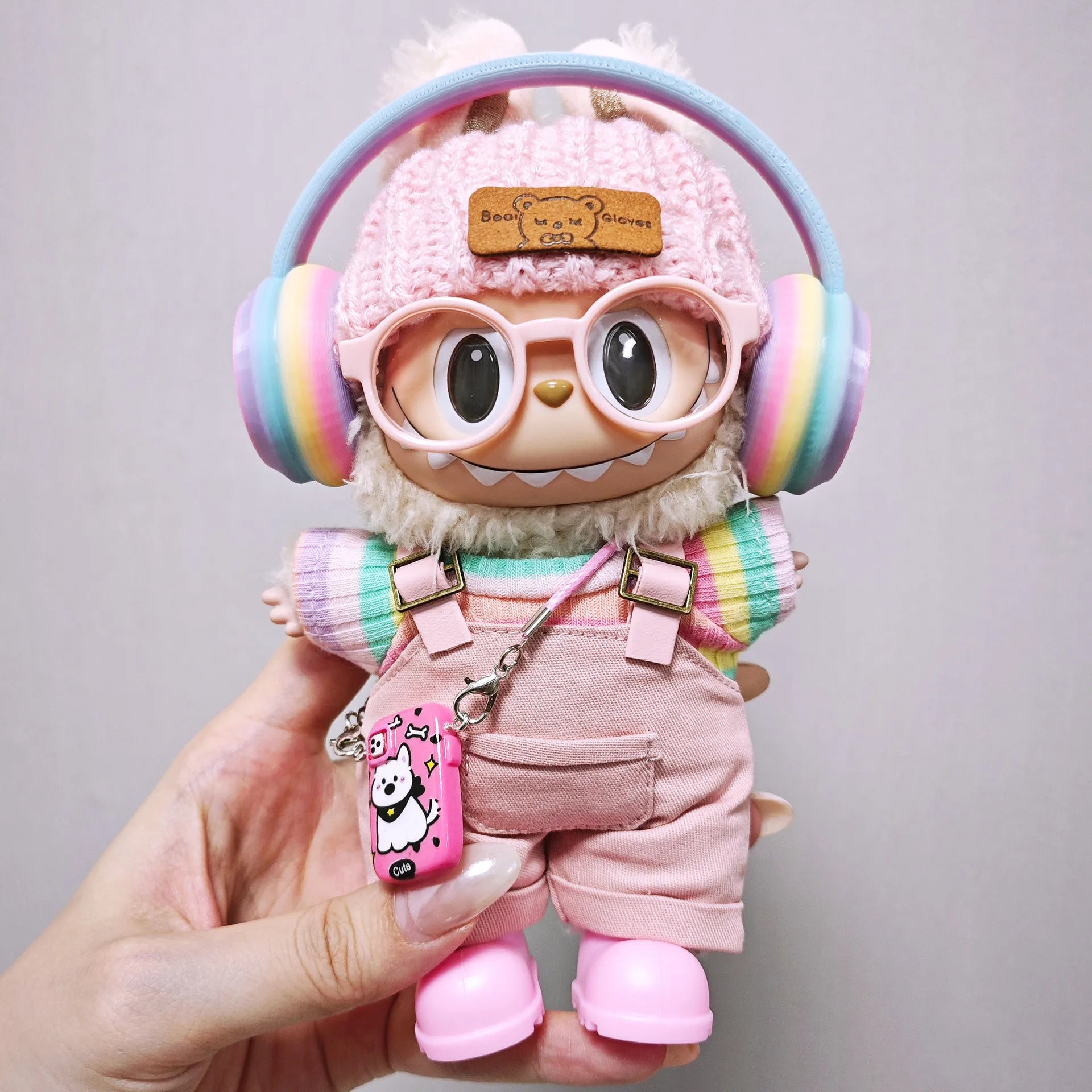Vêtements Labubu Salopette Rose et Jupe Arc-en-Ciel - Accessoires Poupée sans Poupée