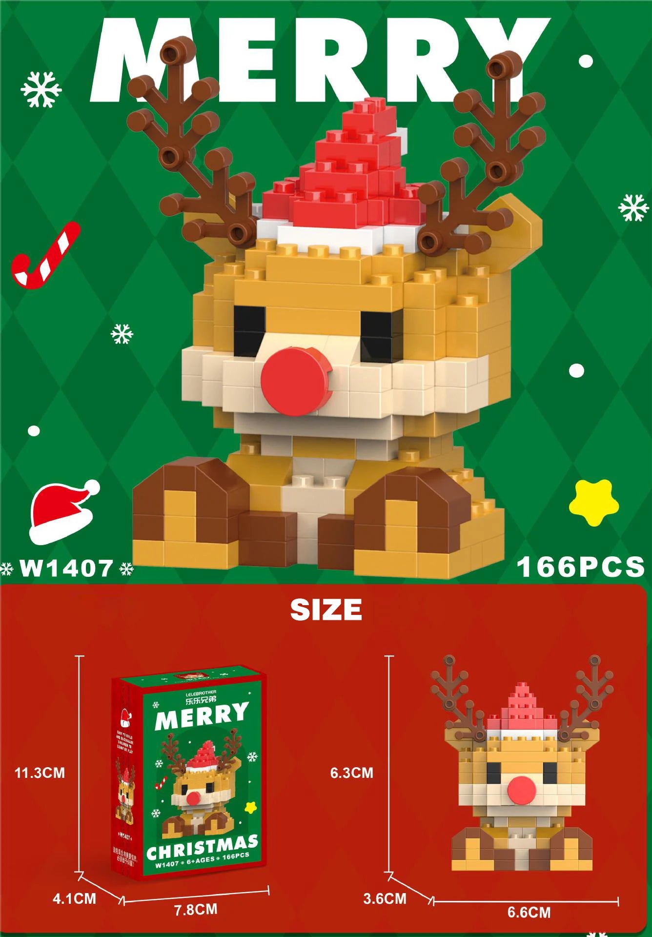 Blocs Noël Père Noël et Renne - Puzzle Briques Assemblage - Décoration Table Fête Enfant