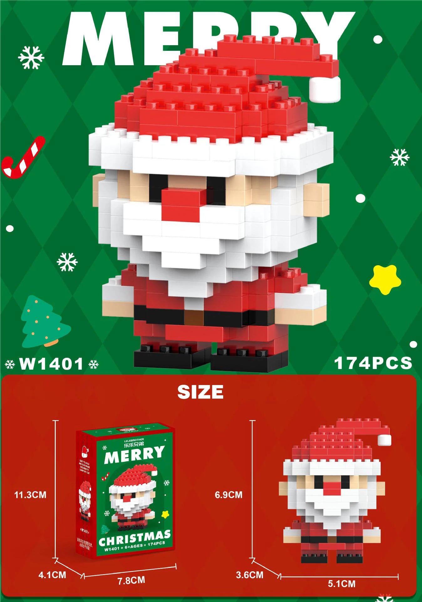 Blocs Noël Père Noël et Renne - Puzzle Briques Assemblage - Décoration Table Fête Enfant