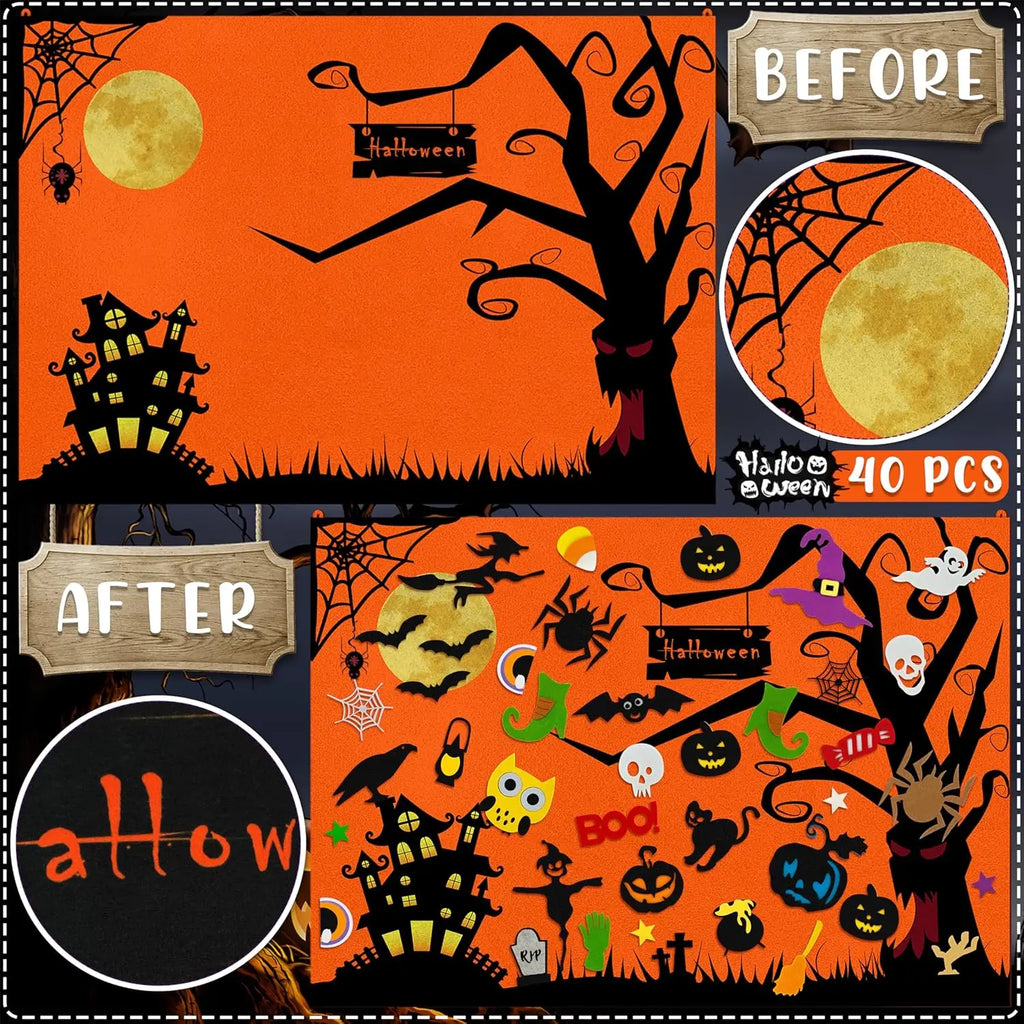 Tableau Feutrine Montessori Noël et Halloween - Jeu Interactif DIY Décoration Murale