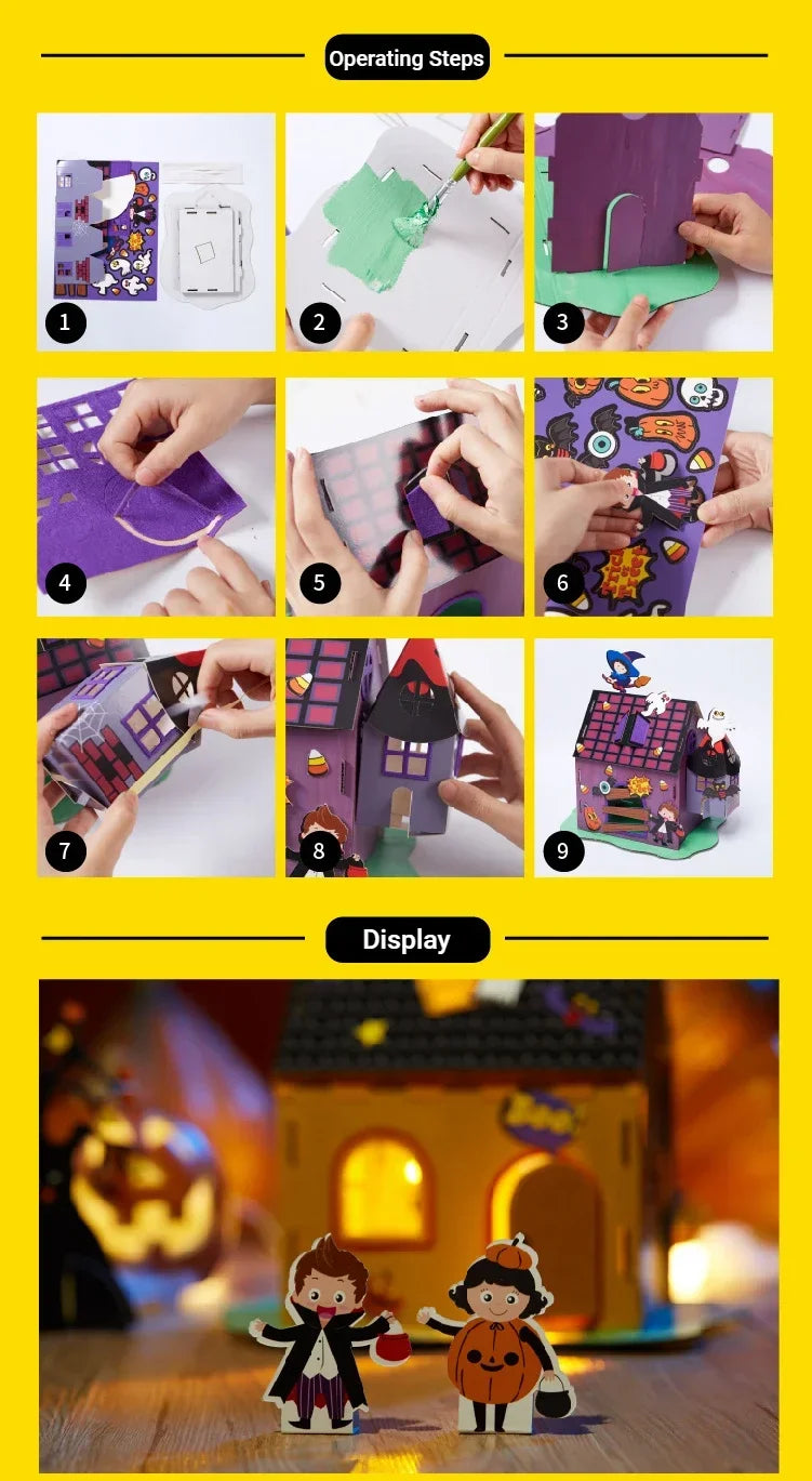 Maison Magique 3D Halloween DIY - Jouet Éducatif Artisanal pour Enfants - Décoration Fête