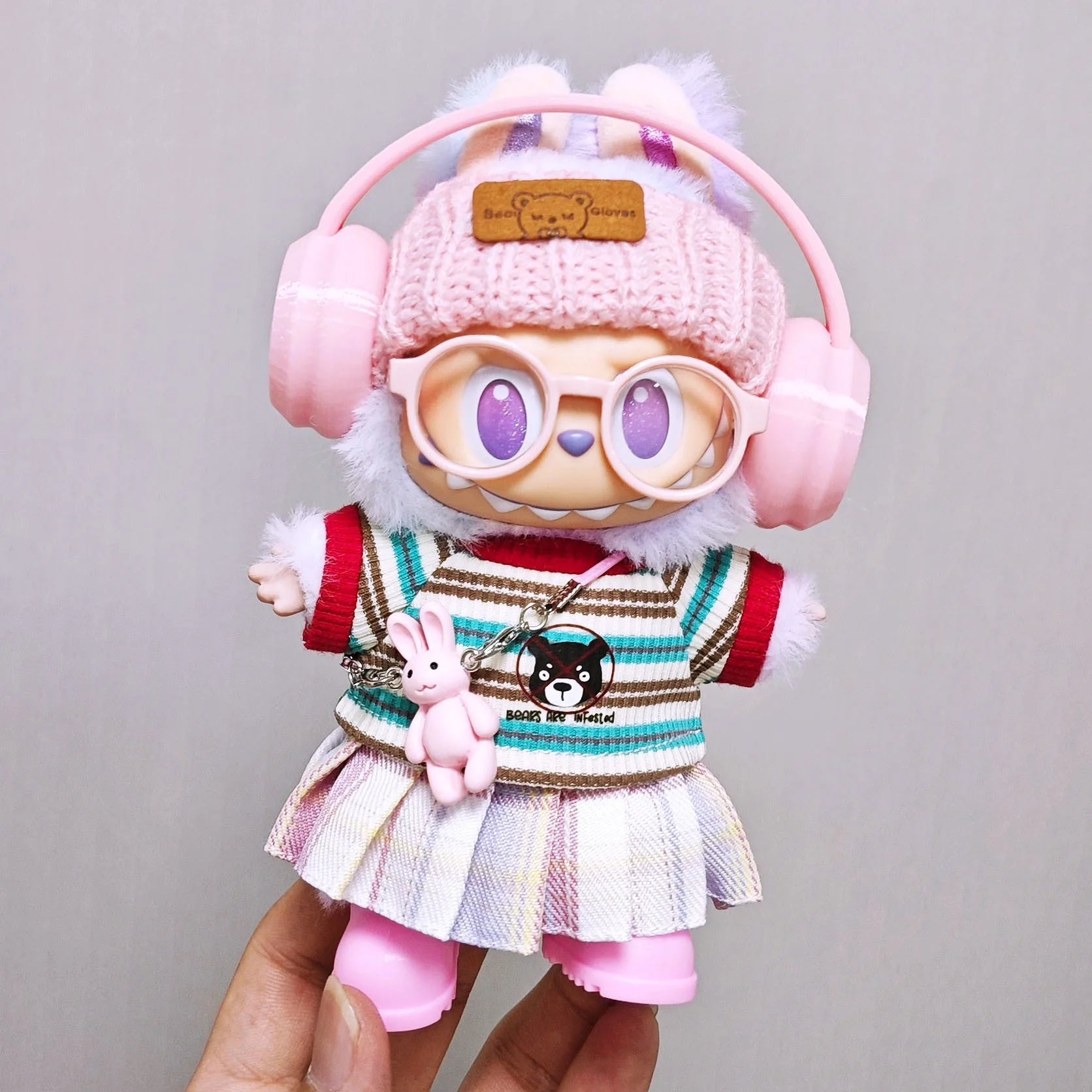 Vêtements Labubu Salopette Rose et Jupe Arc-en-Ciel - Accessoires Poupée sans Poupée