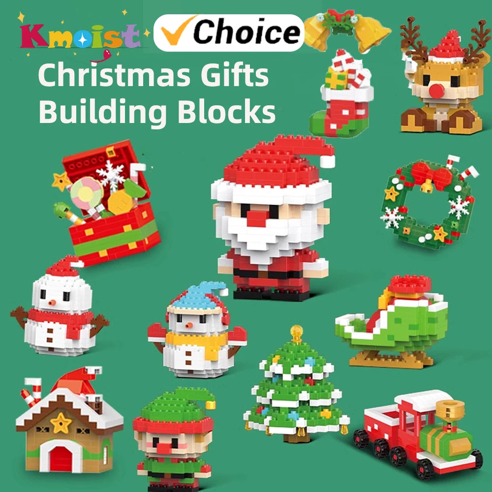Blocs Noël Père Noël et Renne - Puzzle Briques Assemblage - Décoration Table Fête Enfant
