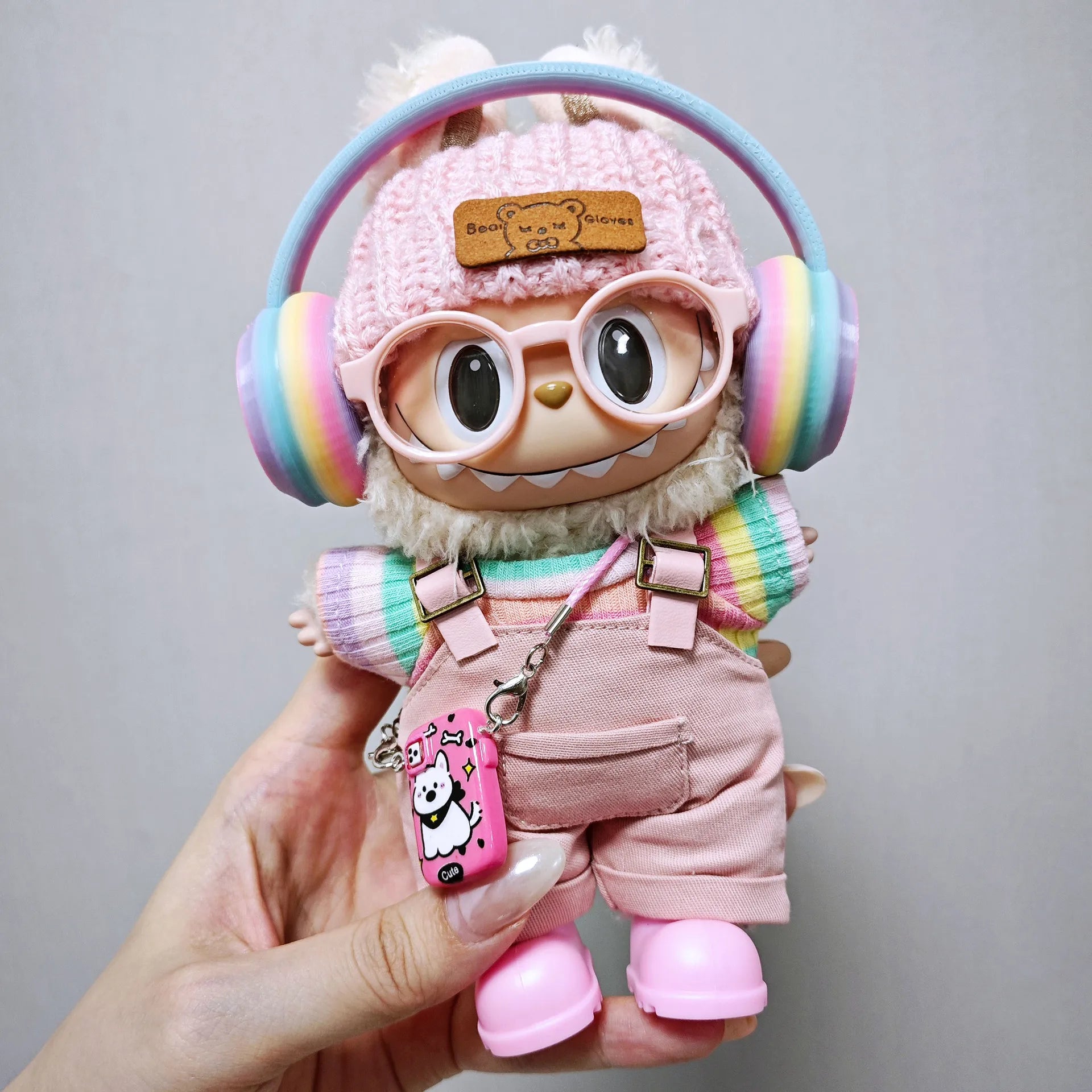 Vêtements Labubu Salopette Rose et Jupe Arc-en-Ciel - Accessoires Poupée sans Poupée