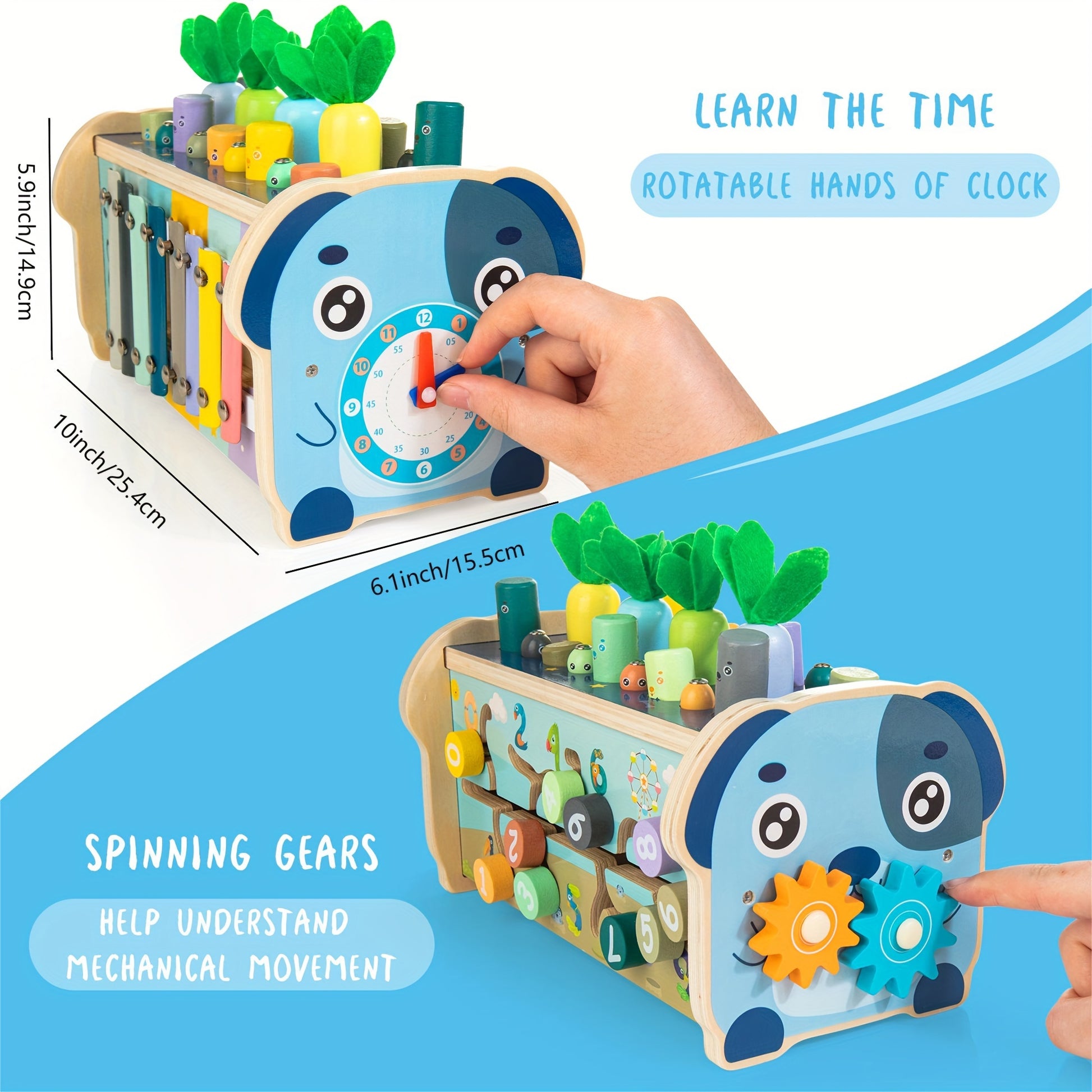 Jouet Montessori 7 en 1 Bois - Xylophone, Jeu Carottes, Marteau pour Bébés 1 an+