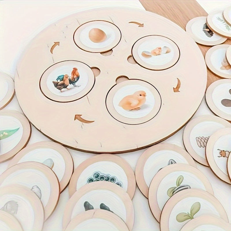 Plateau Montessori Cycle de Vie en Bois - Puzzle Éducatif Sciences Naturelles pour Enfants